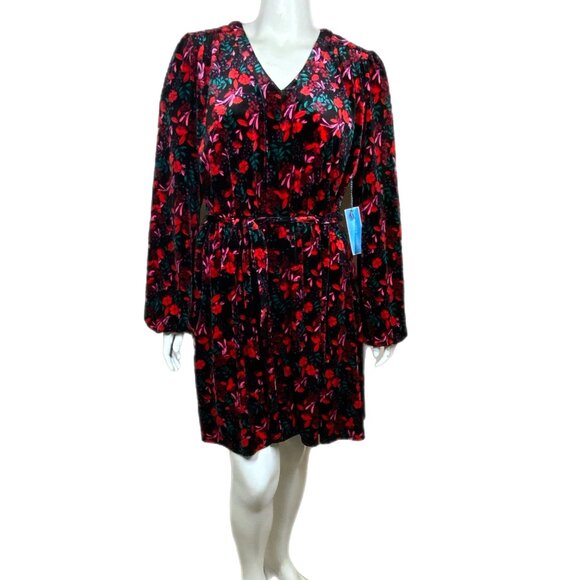 NWT Draper James Long Sleeve Belted Velvet Dress Floral Print POCKETS! XXL - Picture 1 of 16